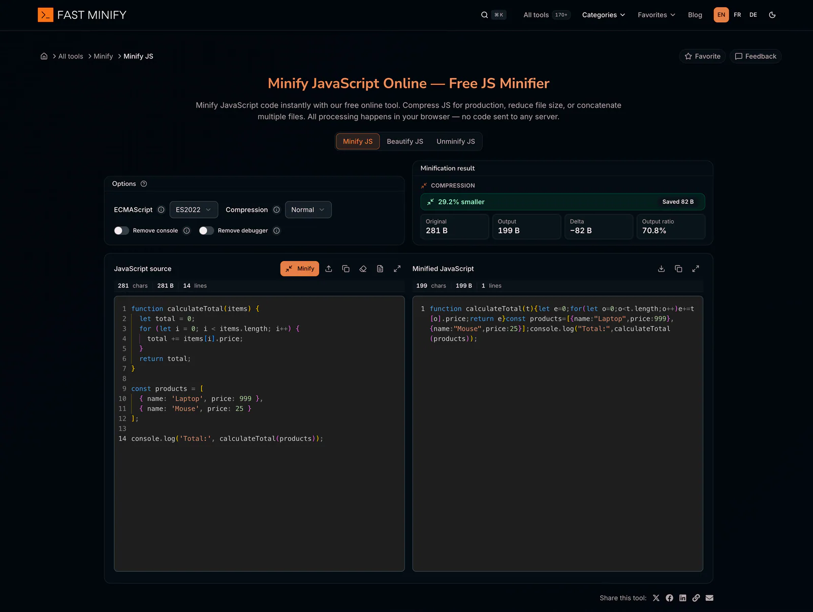 FastMinify screenshot on IndieTools